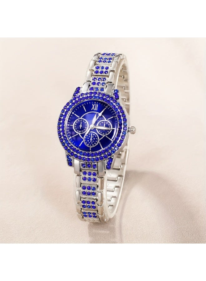 QUARTZ 5pcs Rhinestone Watch Set Shiny Quartz Crystal Wrist Watch Luxury Diamond Shining Bling Watches with Stainless Steel Bracelet Gift for Women Girls Birthday - Image 5