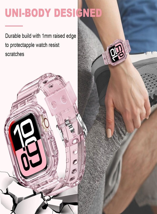 XYF Compatible for Crystal Clear Apple Watch Bands, 46mm Series 10 Bumper Case for Men Women Jelly Sport Cover Strap for iWatch Ultra 2/1 Series 10 9 8 7 SE 6 5 4 3 2 1 (ClearPink, 46) - Image 5