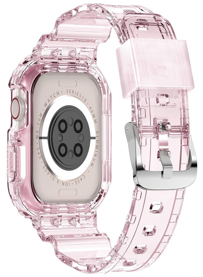 XYF Compatible for Crystal Clear Apple Watch Bands, 46mm Series 10 Bumper Case for Men Women Jelly Sport Cover Strap for iWatch Ultra 2/1 Series 10 9 8 7 SE 6 5 4 3 2 1 (ClearPink, 46) - Image 2