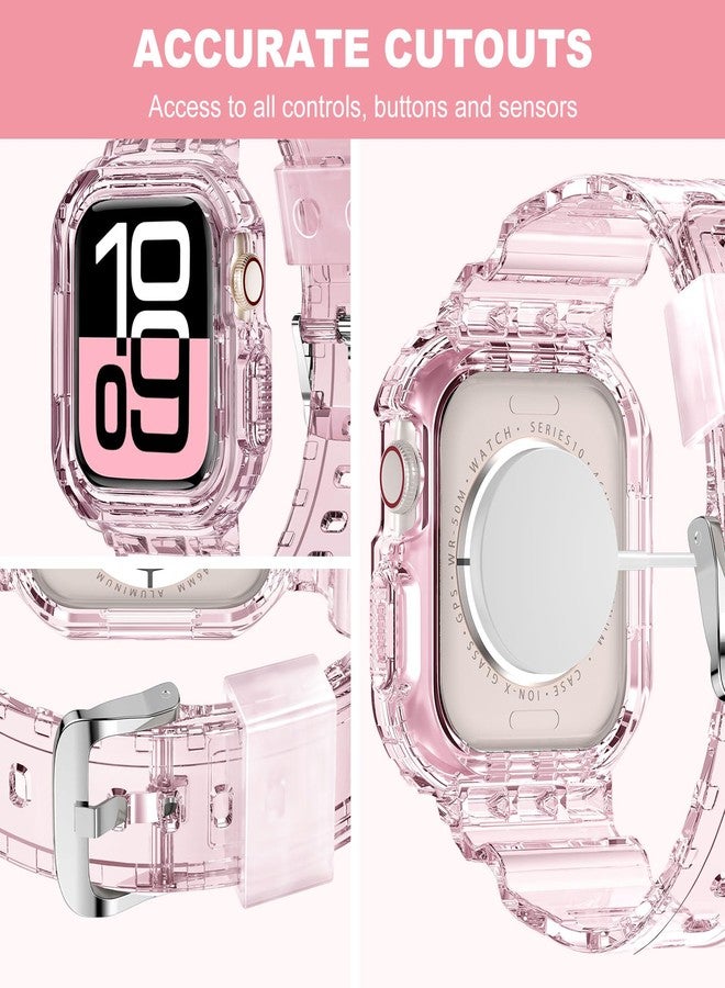 XYF Compatible for Crystal Clear Apple Watch Bands, 46mm Series 10 Bumper Case for Men Women Jelly Sport Cover Strap for iWatch Ultra 2/1 Series 10 9 8 7 SE 6 5 4 3 2 1 (ClearPink, 46) - Image 4