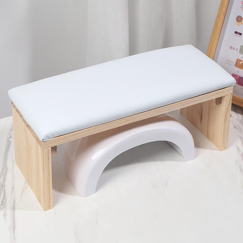 Arm Rest for Nail Techs Professional Microfiber Leather Nail Arm Rest Cushion with Soft HighDensity Sponge Solid Wood Table NonSlip Manicure Hand Rest Stand for Nail Supplies White