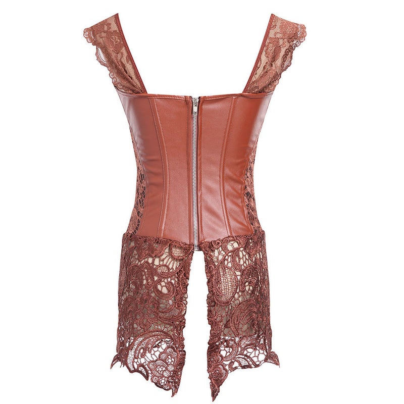 Court Imitation Leather Hollow Lace Ribbon Corset A Generation Of Hair [Black/Red/Brown 3 Colors] - Image 5