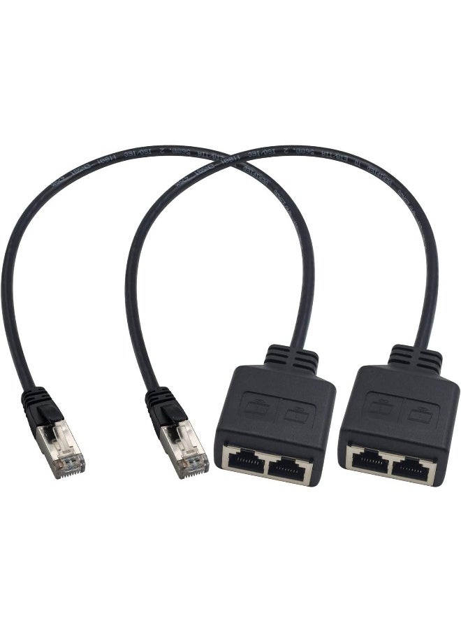 Generic 2-Piece RJ45 Splitter Ethernet Ethernet Port Splitter 1 Male to Female Adapter for Cat 5 CAT 6 LAN Cable Extender Surf Online at The Same time 30cm  - Image 1