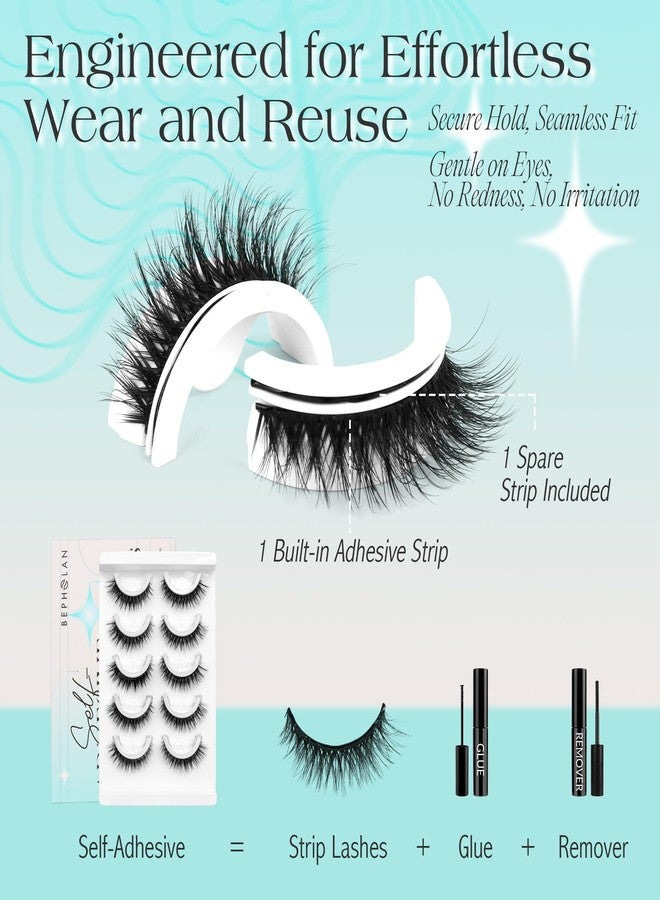 Bepholan Self Adhesive Eyelashes Pre Glued False Lashes, Natural Look No Lash Glue Needed Reusable Self Adhesive Lashes Fake Eyelashes 5 Pairs, Easy to Apply & Remove (CVJ222) - Image 4