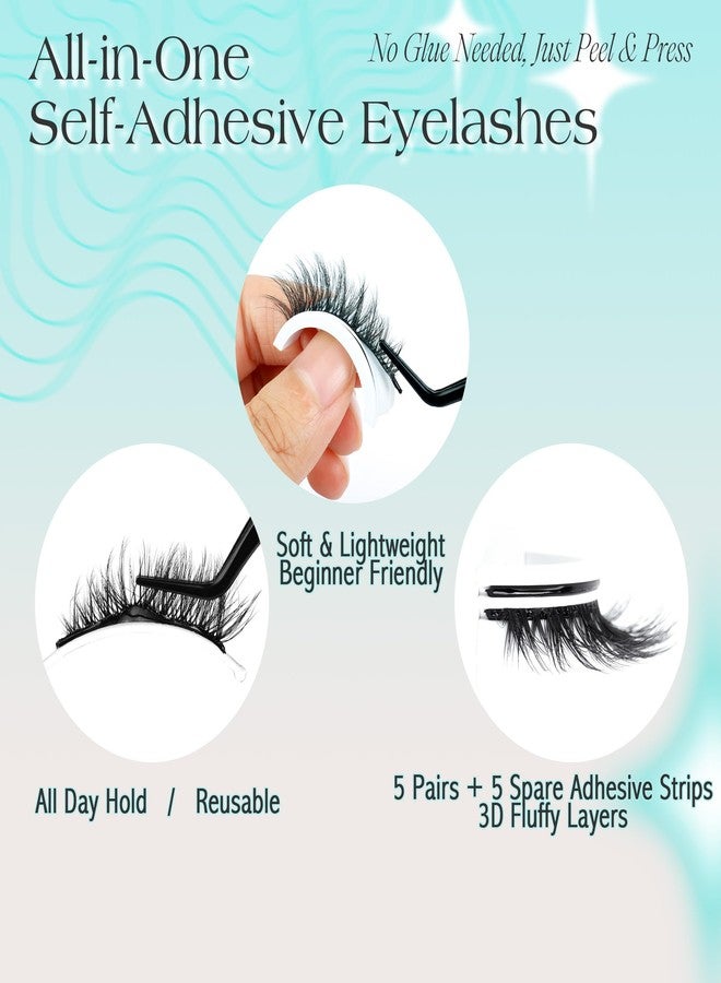 Bepholan Self Adhesive Eyelashes Pre Glued False Lashes, Natural Look No Lash Glue Needed Reusable Self Adhesive Lashes Fake Eyelashes 5 Pairs, Easy to Apply & Remove (CVJ222) - Image 2