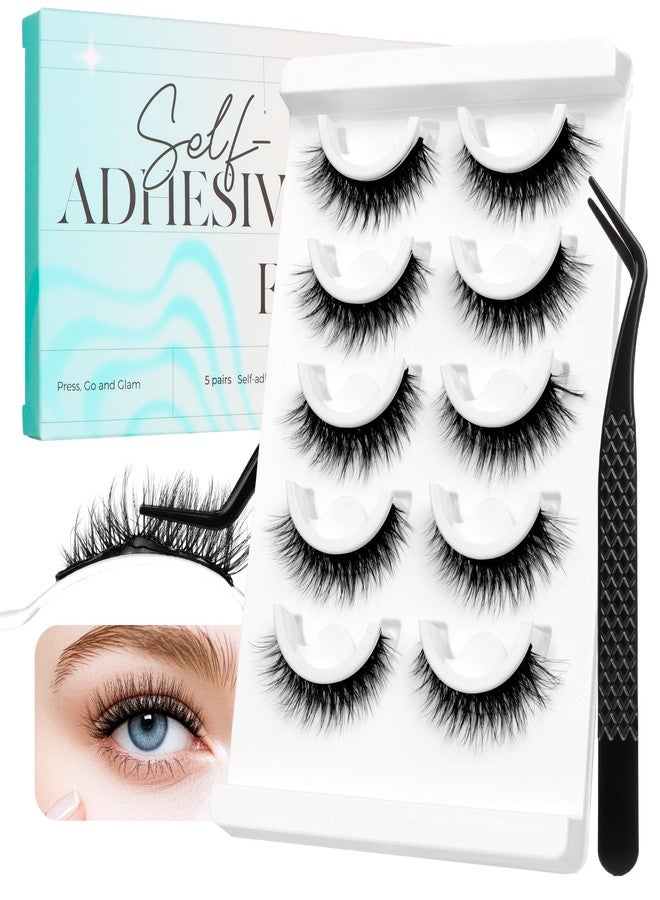 Bepholan Self Adhesive Eyelashes Pre Glued False Lashes, Natural Look No Lash Glue Needed Reusable Self Adhesive Lashes Fake Eyelashes 5 Pairs, Easy to Apply & Remove (CVJ222) - Image 1