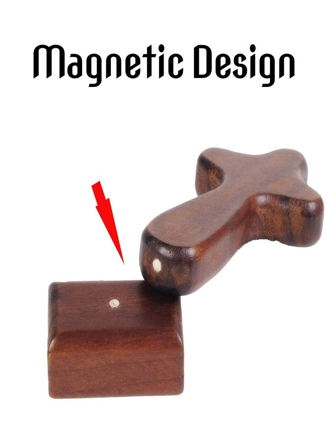 Chiorgone Wooden Standing Prayer Cross with Magnetic Base, Handheld Clinging Cross for Comfort, Christian Table Decor for Home & Office (Dark Brown) - Image 4