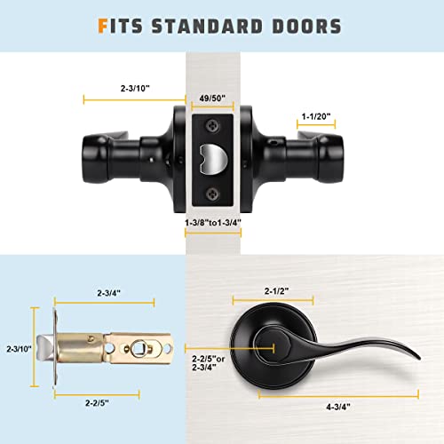 KNOBWELL 6 Pack Black Passage Door Levers Door Handle Sets Hallway Closet Door Lever Handle Without Lock Door Levers for Left/Right Handing, Matte Black Finish, Drop Lever Shape - Image 5