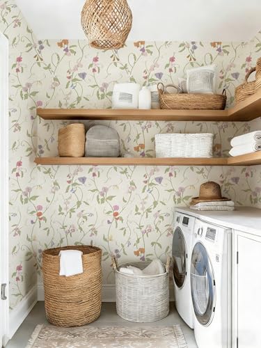 YXTII 17.3"×78.7" Vintage Floral Peel and Stick Wallpaper, Colorful Floral Wallpaper Beige Base Contact Paper Self Adhesive Removable for Nursery Bedroom Bathroom - Image 3