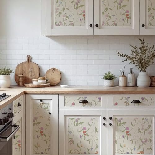 YXTII 17.3"×78.7" Vintage Floral Peel and Stick Wallpaper, Colorful Floral Wallpaper Beige Base Contact Paper Self Adhesive Removable for Nursery Bedroom Bathroom - Image 5