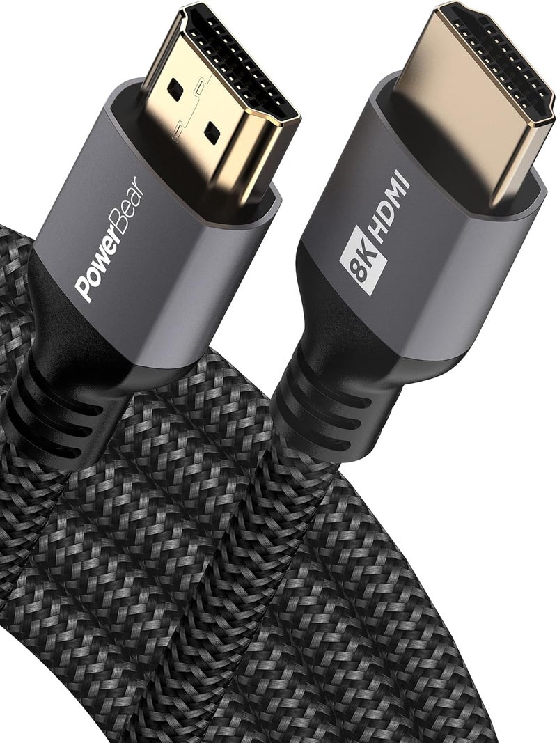 PowerBear 10K 8K HDMI 2.1 Cable 15 ft | 48Gbps High Speed 4K@120Hz Braided Cord 144Hz 8K@60Hz, eARC, Dynamic HDR 10,for Laptop, Monitor, PS5, PS4, Xbox One, Fire TV, Apple TV - Image 1
