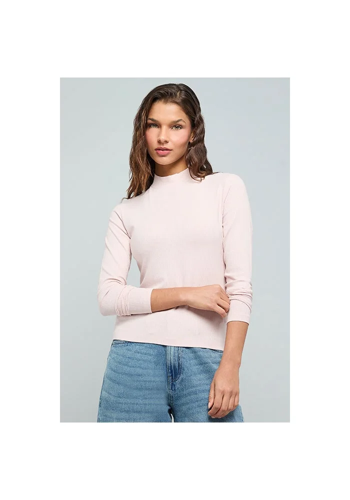 أر أند بي Ribbed Top With High Neck and Long Sleeves