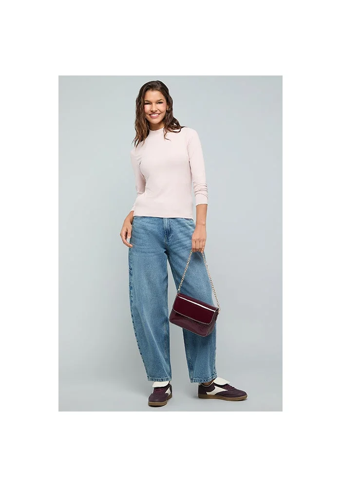 أر أند بي Ribbed Top With High Neck and Long Sleeves