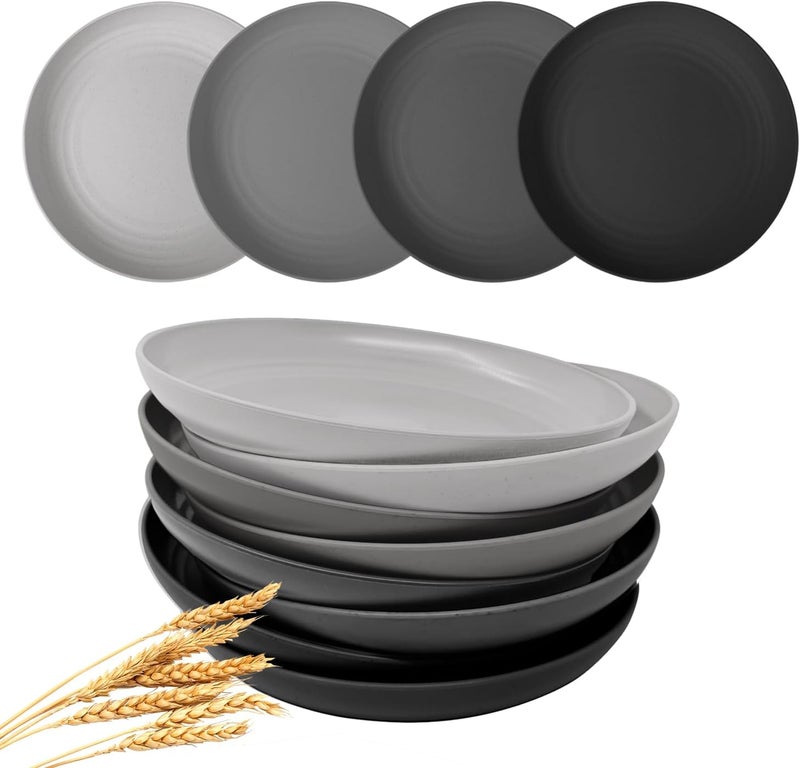 CAMBUY Wheat Straw Plates Black Dinner Plates Set 8 Pcs Services Lightweight Unbreakable Dinner Dishes for Kitchen Outdoor Camping Black 8 Medium - Image 1