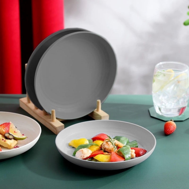 CAMBUY Wheat Straw Plates Black Dinner Plates Set 8 Pcs Services Lightweight Unbreakable Dinner Dishes for Kitchen Outdoor Camping Black 8 Medium - Image 2