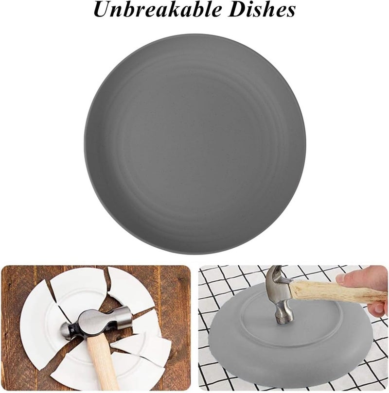 CAMBUY Wheat Straw Plates Black Dinner Plates Set 8 Pcs Services Lightweight Unbreakable Dinner Dishes for Kitchen Outdoor Camping Black 8 Medium - Image 4