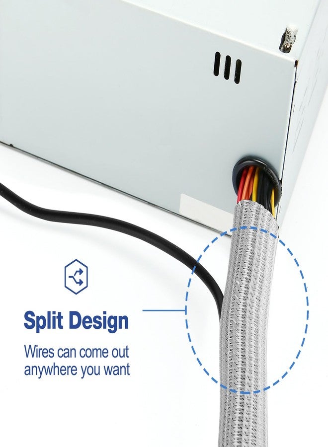 JOTO 10ft - 1/2 inch Cord Protector Wire Loom Tubing Cable Sleeve, Braided Cable Sleeve Split Sleeving Cord Management System for TV Computer Home Theater Office, Protect Pet From Chewing Cords -Grey - Image 2