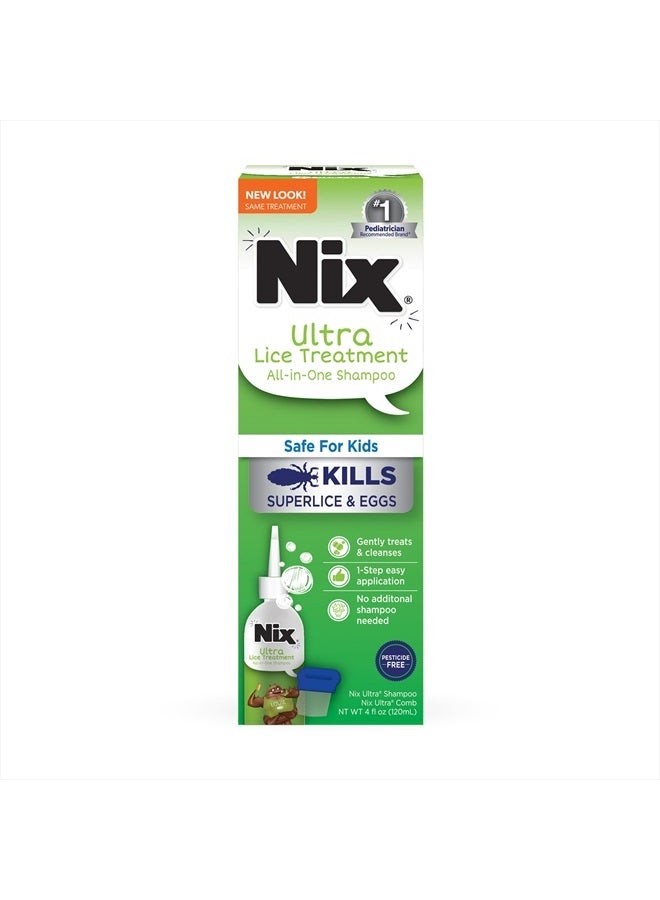 NIX Ultra Superlice Treatment, All-in-One Shampoo, 4 Fl Oz & Lice Removal Comb - Image 1