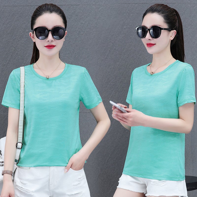 Short-Sleeved T-Shirt For Women, 2025 Summer Ice Silk Thin Half-Sleeve Trendy New Quick-Drying Sports Top For Women - Image 1