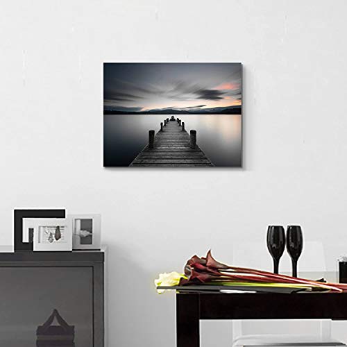 Hardy Gallery Lake Pier Canvas Wall Art: Vintage Wooden Dock Artwork Painting for Living Room (24'' x 18'' x 1 Panel) - Image 3