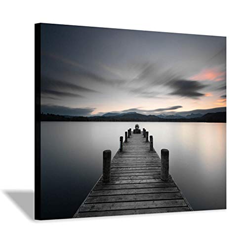 Hardy Gallery Lake Pier Canvas Wall Art: Vintage Wooden Dock Artwork Painting for Living Room (24'' x 18'' x 1 Panel) - Image 1