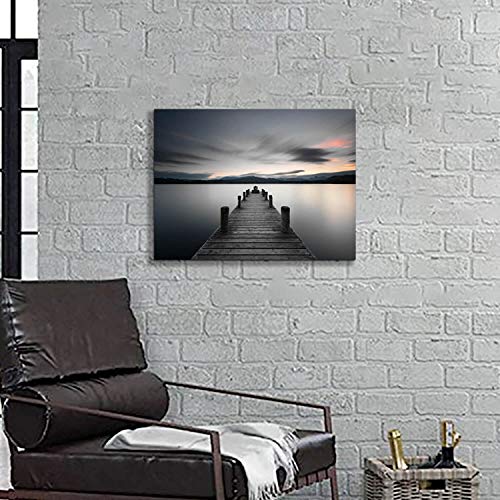 Hardy Gallery Lake Pier Canvas Wall Art: Vintage Wooden Dock Artwork Painting for Living Room (24'' x 18'' x 1 Panel) - Image 5