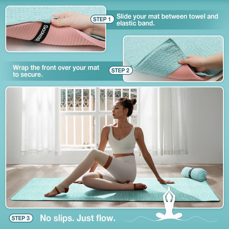 SOOWASH Hot Yoga Towel,Microfiber Yoga Mat Towels Non Slip for Hot Yoga Absorbent Microfiber Sweat Anti-Slip Cover,Bikram,Pilates,Exercise,Fitness 24 inch X 72 inch Blue Green 2 Pack - Image 5