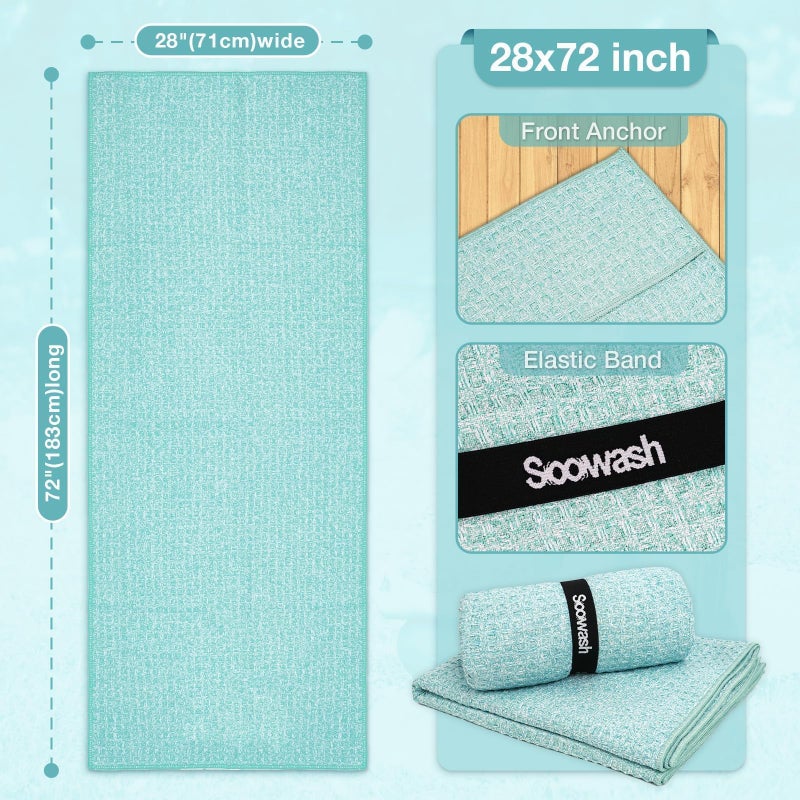 SOOWASH Hot Yoga Towel,Microfiber Yoga Mat Towels Non Slip for Hot Yoga Absorbent Microfiber Sweat Anti-Slip Cover,Bikram,Pilates,Exercise,Fitness 24 inch X 72 inch Blue Green 2 Pack - Image 2