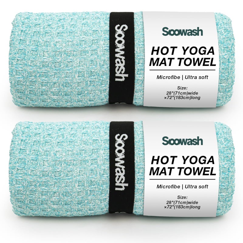 SOOWASH Hot Yoga Towel,Microfiber Yoga Mat Towels Non Slip for Hot Yoga Absorbent Microfiber Sweat Anti-Slip Cover,Bikram,Pilates,Exercise,Fitness 24 inch X 72 inch Blue Green 2 Pack - Image 1