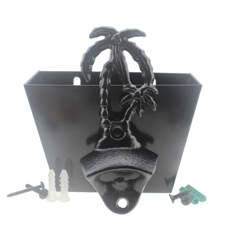 Luwanburg Luwanburg Black Cast Iron Bottle Opener Wall Mounted Palm Tree Beer Top Opener with Cap Catcher Bundle for Beach Theme 