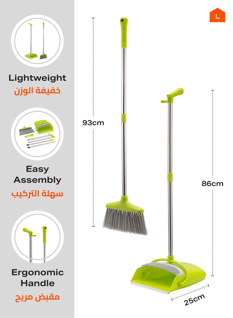 LAWAZIM Dustpan and Broom Set - Green -  Easy-Storage Broom Set with Durable Self-Cleaning Dustpan and Adjustable Handle for Multi-Surface Sweeping - Ideal for Home, Office, Indoor and Outdoor Use - Image 2