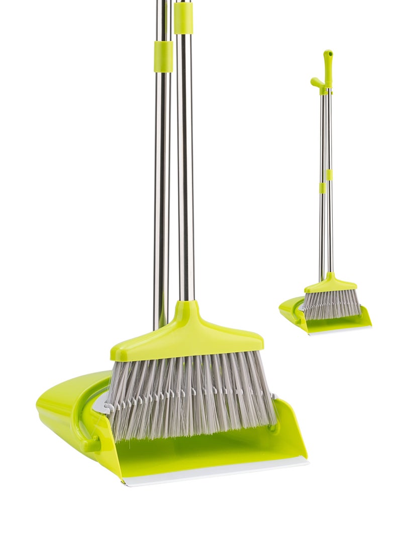 LAWAZIM Dustpan and Broom Set - Green -  Easy-Storage Broom Set with Durable Self-Cleaning Dustpan and Adjustable Handle for Multi-Surface Sweeping - Ideal for Home, Office, Indoor and Outdoor Use - Image 1