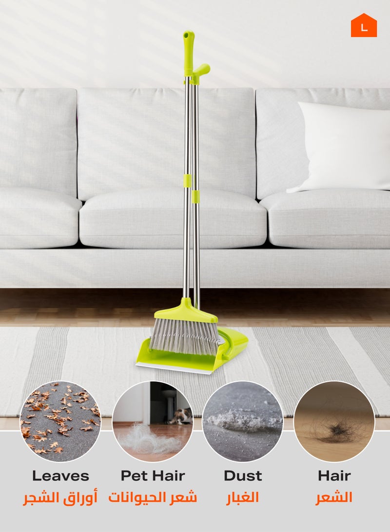 LAWAZIM Dustpan and Broom Set - Green -  Easy-Storage Broom Set with Durable Self-Cleaning Dustpan and Adjustable Handle for Multi-Surface Sweeping - Ideal for Home, Office, Indoor and Outdoor Use - Image 5