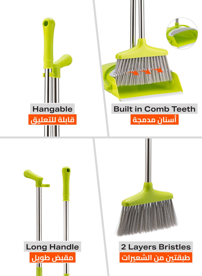 LAWAZIM Dustpan and Broom Set - Green -  Easy-Storage Broom Set with Durable Self-Cleaning Dustpan and Adjustable Handle for Multi-Surface Sweeping - Ideal for Home, Office, Indoor and Outdoor Use - Image 3