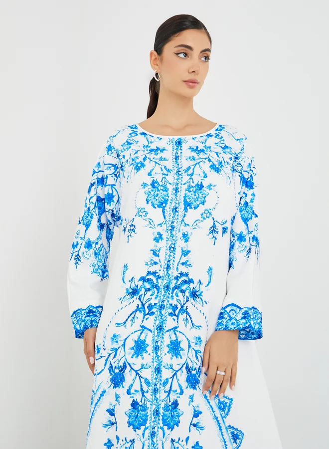Amirah Amirah Placement Print V-Neck A-Line Jalabiya