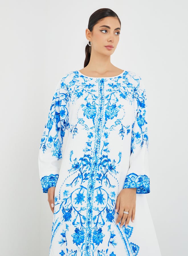 Amirah Placement Print V-Neck A-Line Jalabiya - Image 3