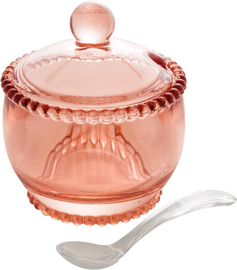 WLFF - Pearl Crystal Beaded Sugar Bowl with Lid and Spoon - Sugar Holder, Dish for Candy Dispenser, Salt and Condiments Container, Jelly Jar (Pink, Sugar Bowl) - Image 1