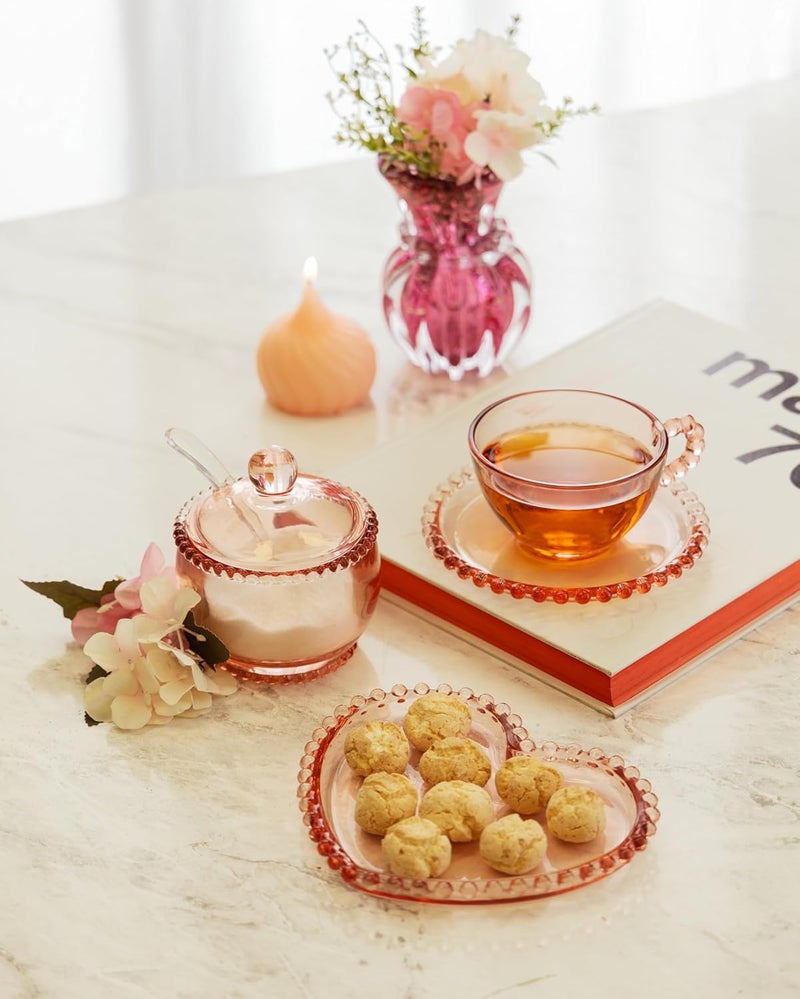 WLFF - Pearl Crystal Beaded Sugar Bowl with Lid and Spoon - Sugar Holder, Dish for Candy Dispenser, Salt and Condiments Container, Jelly Jar (Pink, Sugar Bowl) - Image 5