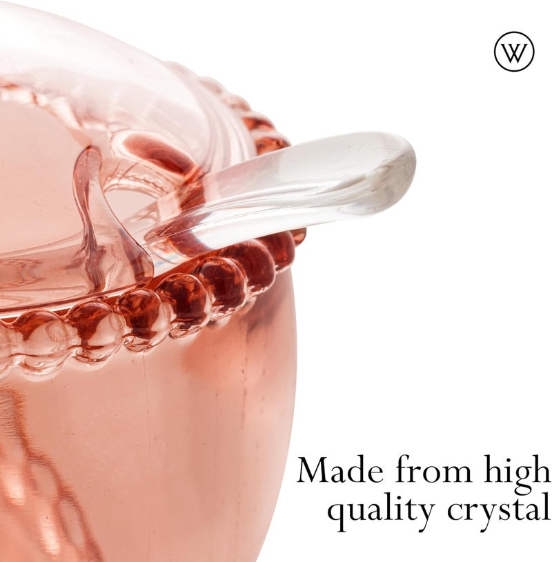 WLFF - Pearl Crystal Beaded Sugar Bowl with Lid and Spoon - Sugar Holder, Dish for Candy Dispenser, Salt and Condiments Container, Jelly Jar (Pink, Sugar Bowl) - Image 2