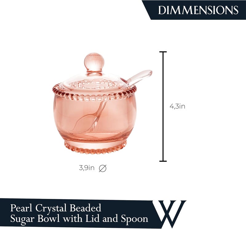 WLFF - Pearl Crystal Beaded Sugar Bowl with Lid and Spoon - Sugar Holder, Dish for Candy Dispenser, Salt and Condiments Container, Jelly Jar (Pink, Sugar Bowl) - Image 3