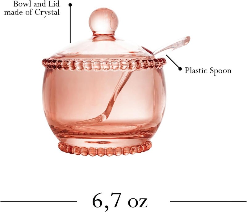 WLFF - Pearl Crystal Beaded Sugar Bowl with Lid and Spoon - Sugar Holder, Dish for Candy Dispenser, Salt and Condiments Container, Jelly Jar (Pink, Sugar Bowl) - Image 4
