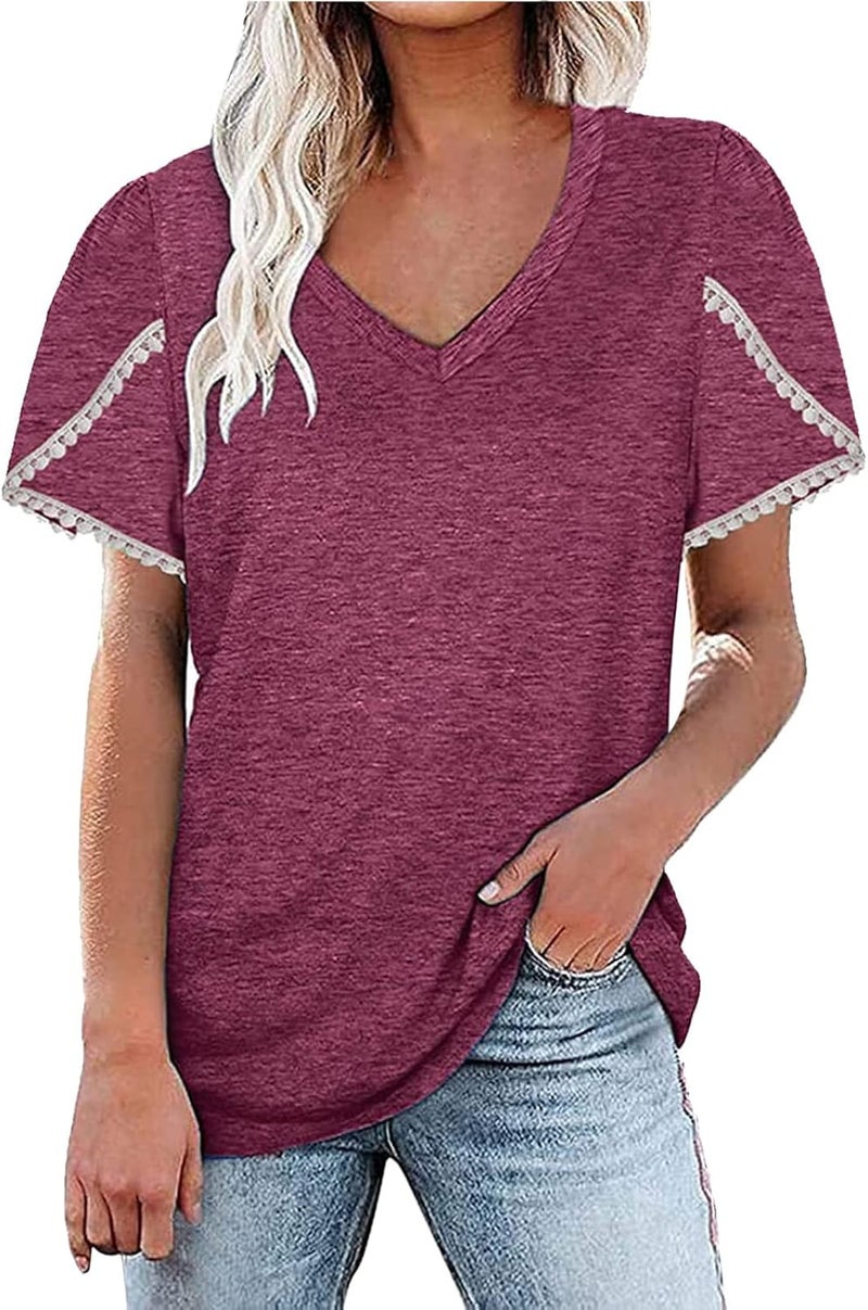 klarako Plus Size Tops for Women, Womens Loose Button Short Sleeve Shirt Cotton Ladies Casual Tops Tee T-Shirt Blouses - Image 1