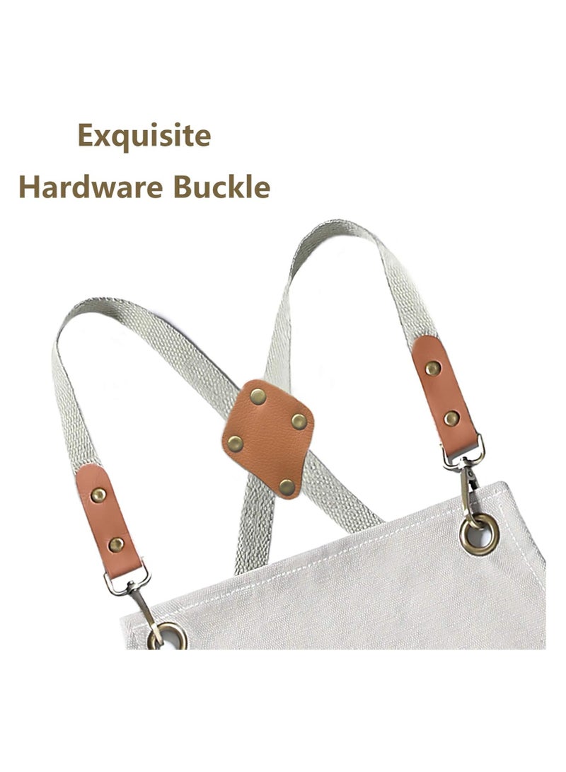 Waterproof Cotton Canvas Chef Apron with Adjustable Straps, Large Pockets, for Kitchen Cooking Baking Hairstylist Woodworking Welding Carpenter Work Bib Painting Gardening, for Men and Women- White - Image 4