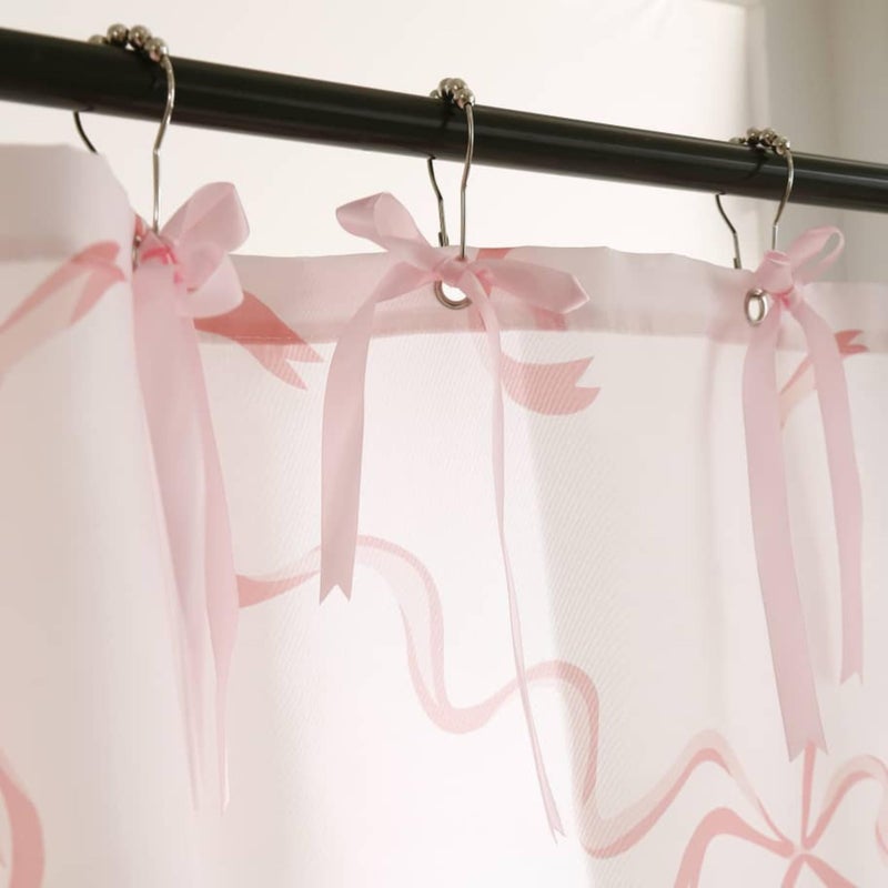 Luxape Bow Shower Curtain, Coquette Handcrafted Bow Tie Bath Curtain for Master Bathroom, Ruched Microfiber Bathroom Curtain with 12 Buttonholes, 72" W x 72" H (Coquette Pink) - Image 2