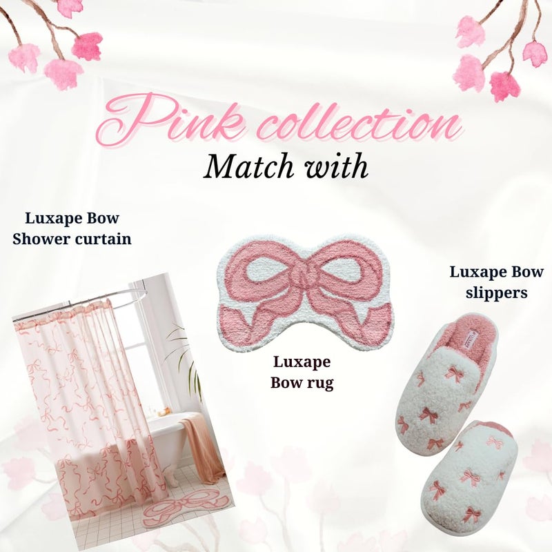 Luxape Bow Shower Curtain, Coquette Handcrafted Bow Tie Bath Curtain for Master Bathroom, Ruched Microfiber Bathroom Curtain with 12 Buttonholes, 72" W x 72" H (Coquette Pink) - Image 3