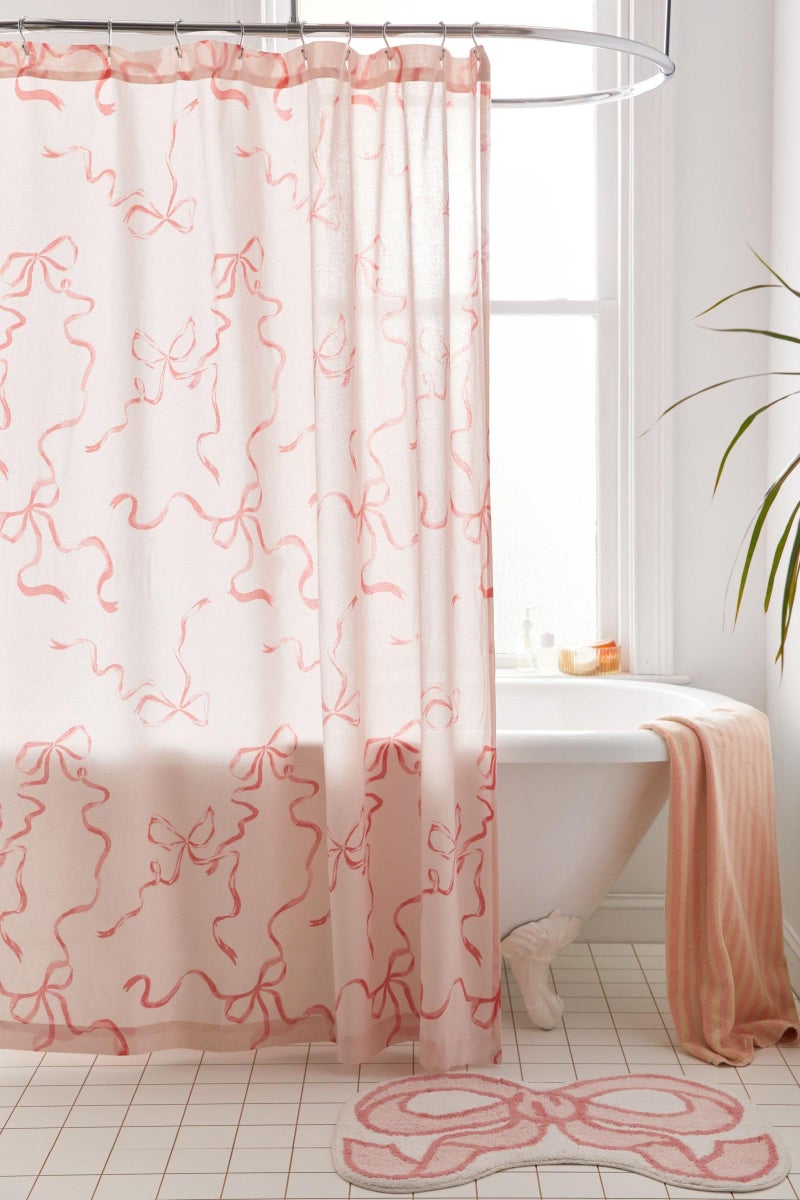 Luxape Bow Shower Curtain, Coquette Handcrafted Bow Tie Bath Curtain for Master Bathroom, Ruched Microfiber Bathroom Curtain with 12 Buttonholes, 72" W x 72" H (Coquette Pink) - Image 1