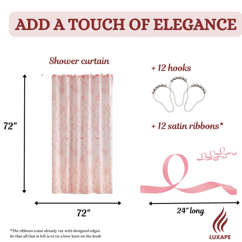 Luxape Bow Shower Curtain, Coquette Handcrafted Bow Tie Bath Curtain for Master Bathroom, Ruched Microfiber Bathroom Curtain with 12 Buttonholes, 72" W x 72" H (Coquette Pink) - Image 5