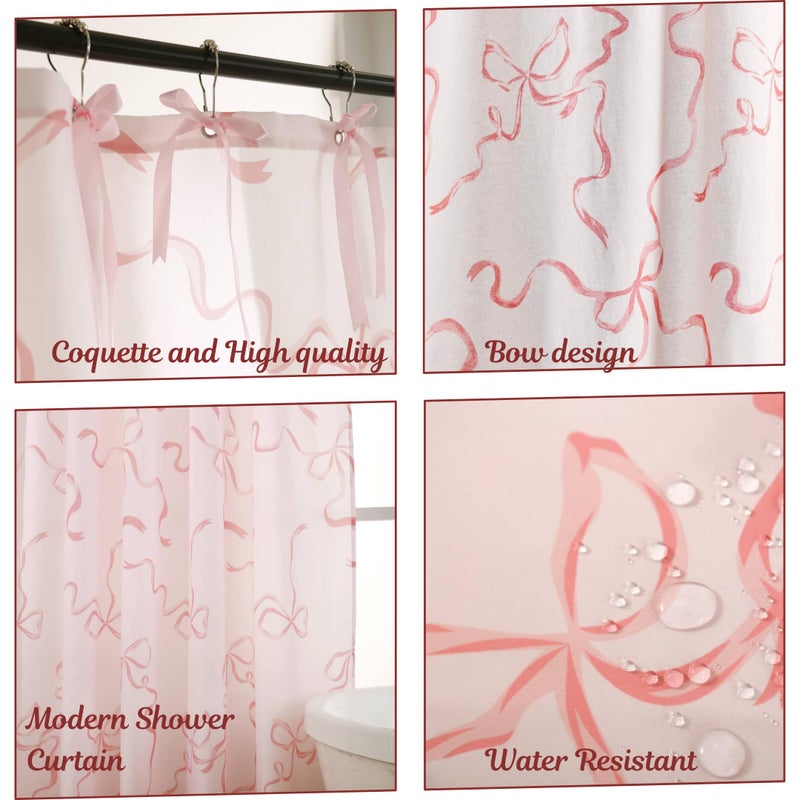 Luxape Bow Shower Curtain, Coquette Handcrafted Bow Tie Bath Curtain for Master Bathroom, Ruched Microfiber Bathroom Curtain with 12 Buttonholes, 72" W x 72" H (Coquette Pink) - Image 4