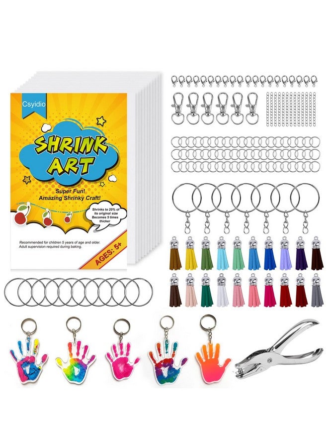 Csyidio 251 PCS Shrink Dink Keychain Kit Includes 20 Sheets Shrink Plastic Sheets, Hole Punch, Tassels, Lobster Clasps, Keychain Clip, Jump Rings, Key Ring, Great for DIY Mother's Day Crafts - Image 1