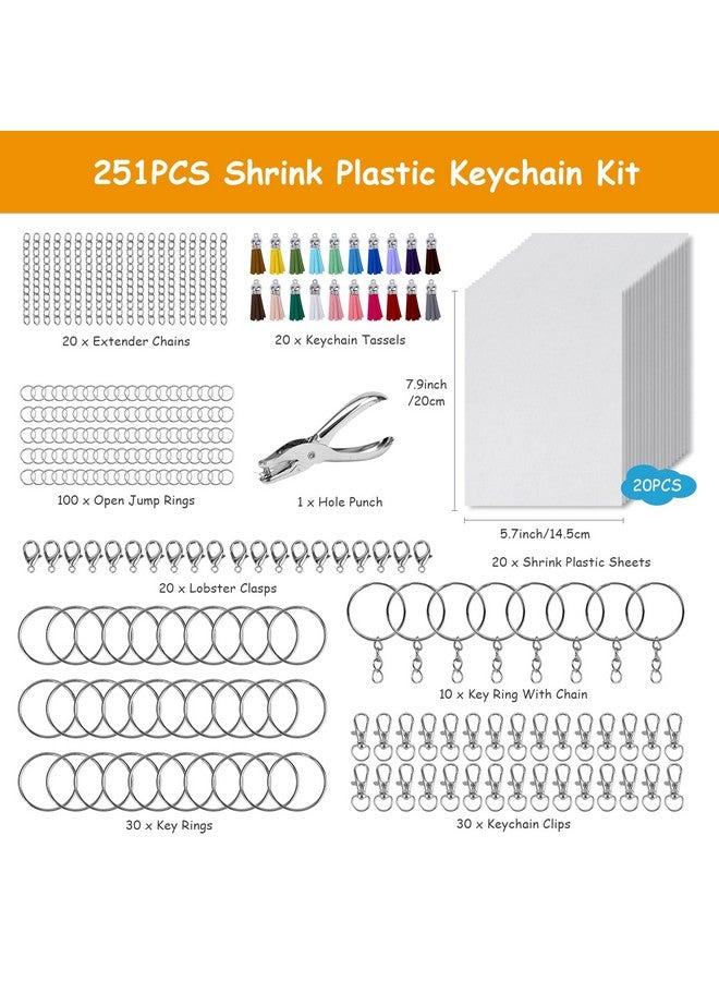 Csyidio 251 PCS Shrink Dink Keychain Kit Includes 20 Sheets Shrink Plastic Sheets, Hole Punch, Tassels, Lobster Clasps, Keychain Clip, Jump Rings, Key Ring, Great for DIY Mother's Day Crafts - Image 2